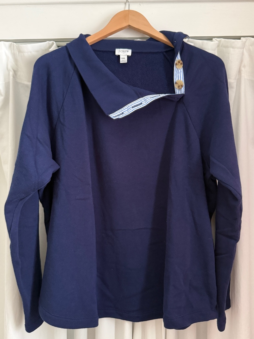 J. Crew Blue Pullover with Button-Trim Collar